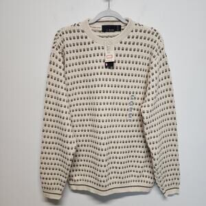 Vintage Bill Blass Dad Sweater Size L Cream Geo Chunky Knit Crewneck Grandpa NOS